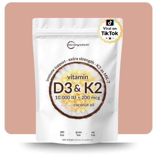 Micro Ingredients Vitamin D3 K2 10000 IU Softgels for Immune Support, Bone Health, and Heart Function