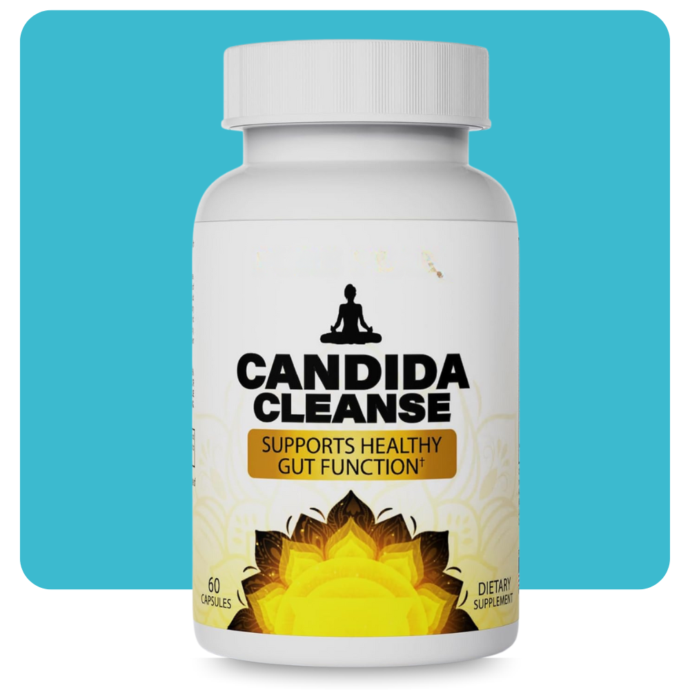 Candida Cleanse supplement bottle promoting gut health and digestive support