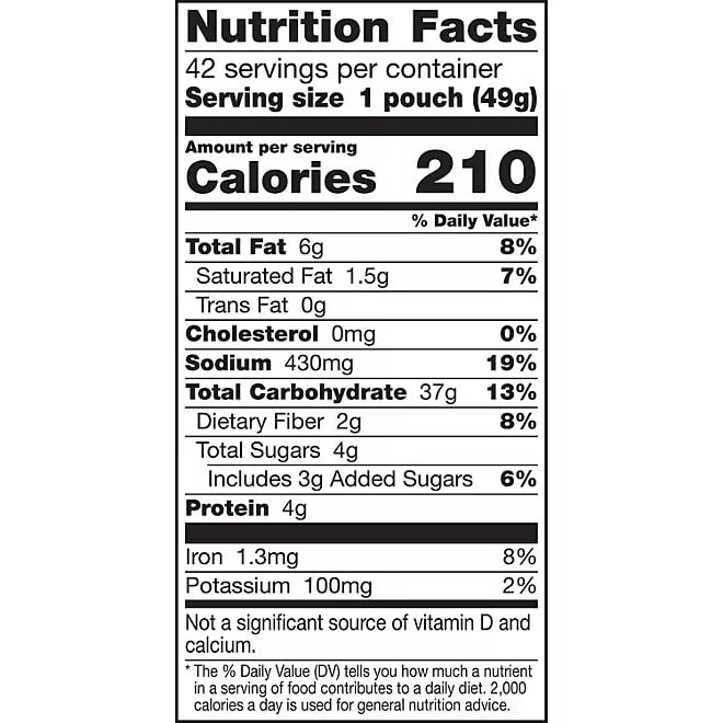 Chex Mix Traditional nutrition facts label showing calories and daily values