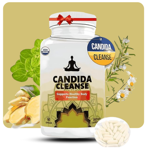 Candida Cleanse with herbs like ginger, mint, chamomile, and capsules