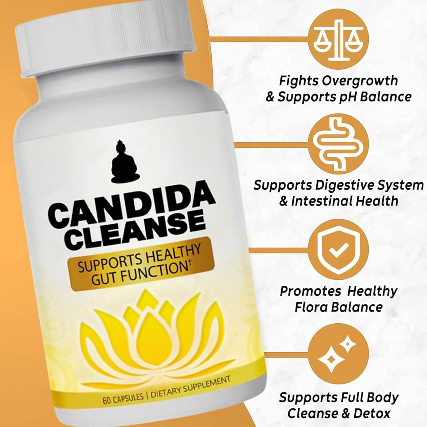 Candida Cleanse supplement highlighting gut health, flora balance, and detox support