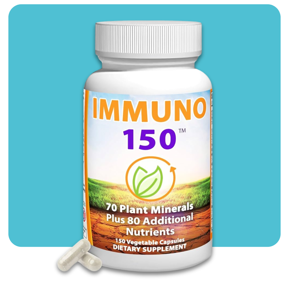 Immuno 150 immune support supplement with plant minerals and nutrients.