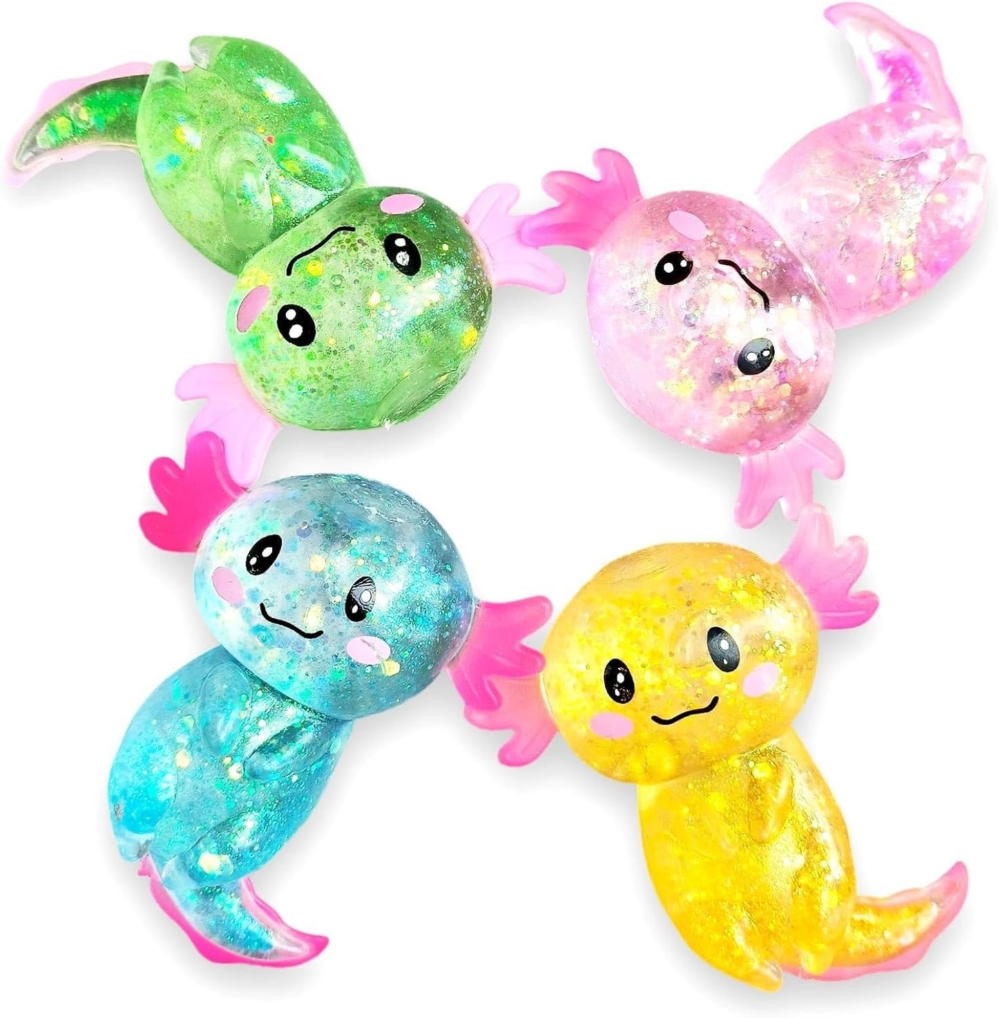 Axolotl squishy collection green pink yellow purple sensory fidget toys