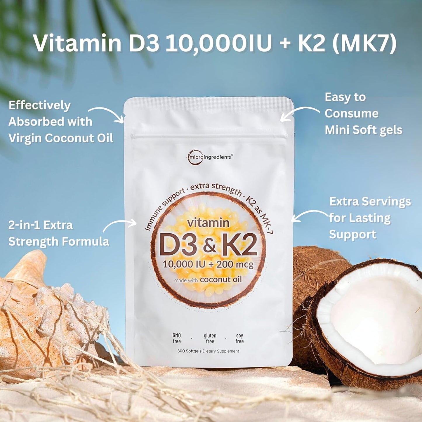 Coconut Oil Infused Vitamin D and K Supplement for Enhanced Nutrient Absorption and Digestion by Micro Ingredients