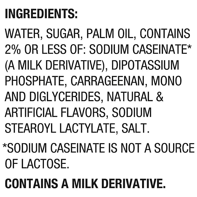 Nutrition facts label for International Delight caramel macchiato creamer pod


