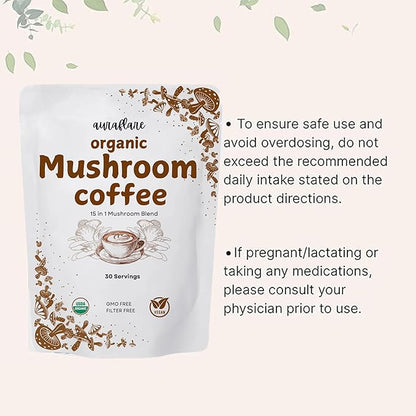 AuraFlare Organic Instant 15 in 1 Mushroom Coffee Powder, 6.35 Ounce (30 Servings) | Weight & Immune Support with Arabica Coffee, Lion’s Mane, Chaga, Reishi | Organic Mushroom Coffee