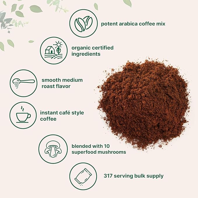 AuraFlare Organic Instant 15 in 1 Mushroom Coffee Powder, 6.35 Ounce (30 Servings) | Weight & Immune Support with Arabica Coffee, Lion’s Mane, Chaga, Reishi | Organic Mushroom Coffee