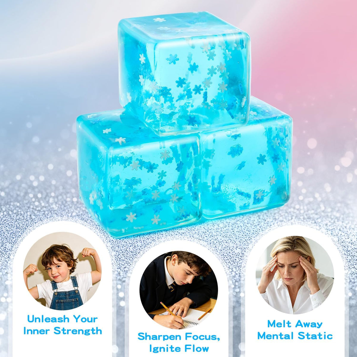 Snowflake Ice Cube Squishy Stress Ball – Blue Silent Slow Rising Sensory Fidget Toy | Anxiety Relief