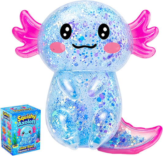 Glitter Axolotl Salamander Squishy – Blue Slow Rising Stress Relief Sensory Fidget Toy