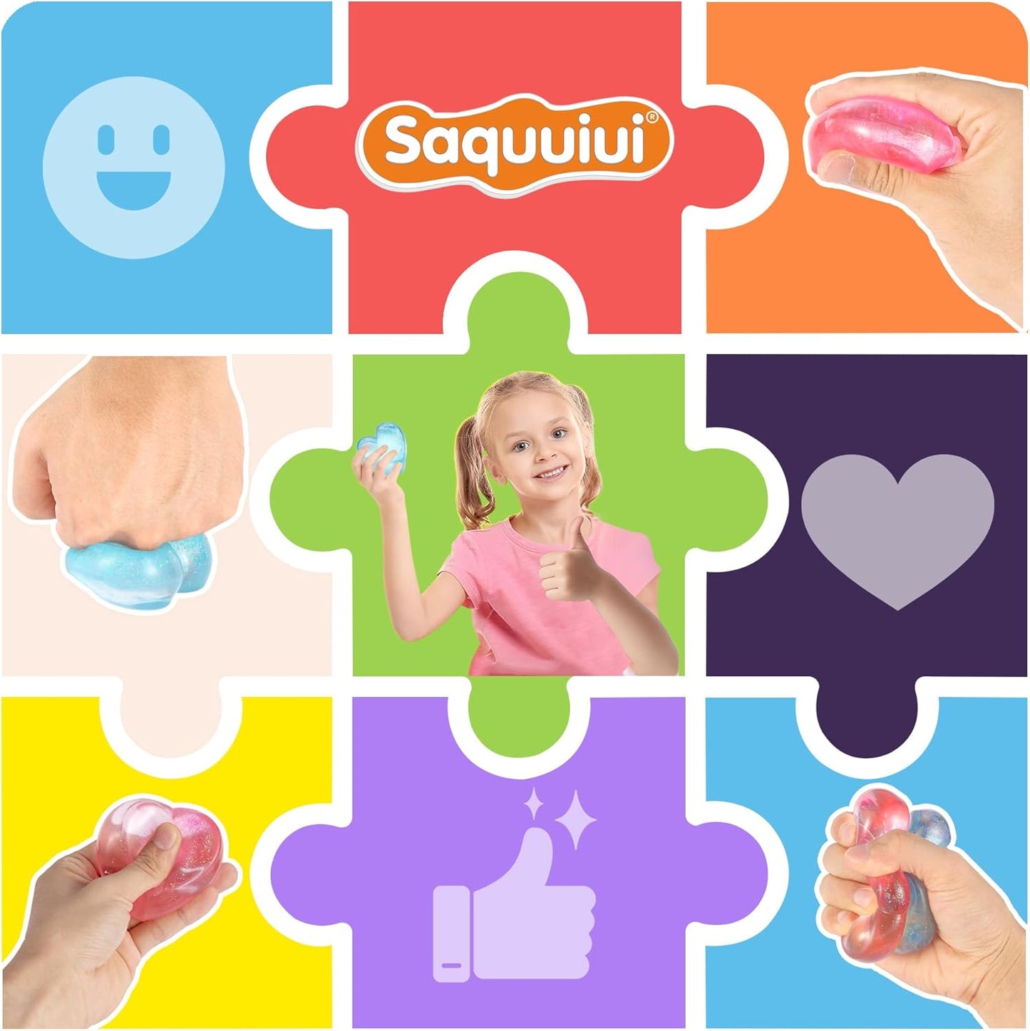 Heart Shape Stress Squish Cube 2-Pack – Quiet Hard Squishy Fidget Toy for Anxiety Relief | Blue & Pink
