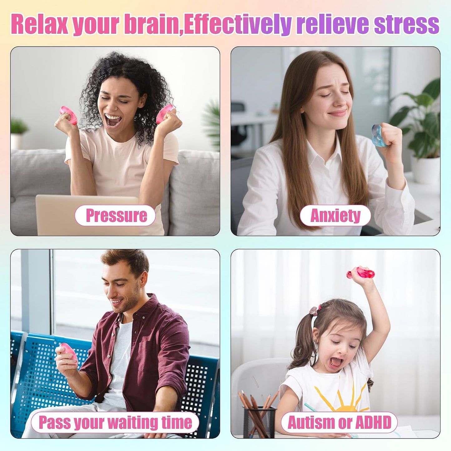 Heart Shape Stress Squish Cube 2-Pack – Quiet Hard Squishy Fidget Toy for Anxiety Relief | Blue & Pink