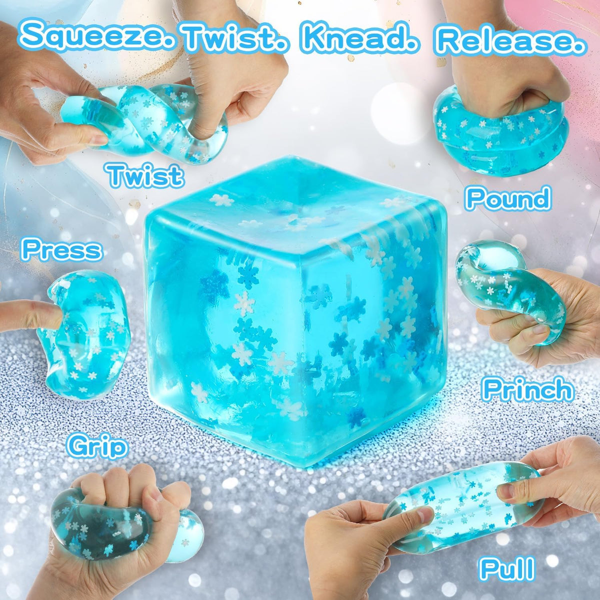 Snowflake Ice Cube Squishy Stress Ball – Blue Silent Slow Rising Sensory Fidget Toy | Anxiety Relief