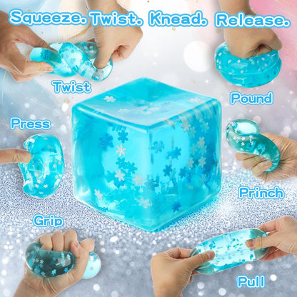 Snowflake Ice Cube Squishy Stress Ball – Blue Silent Slow Rising Sensory Fidget Toy | Anxiety Relief