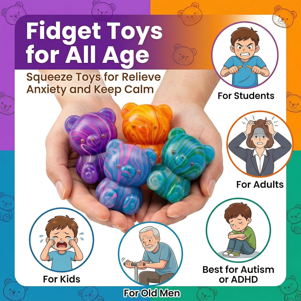 Rough Textured Little Bear Squishy 2-Pack – Slow Rising Stress Relief Sensory Toy | Random Colour