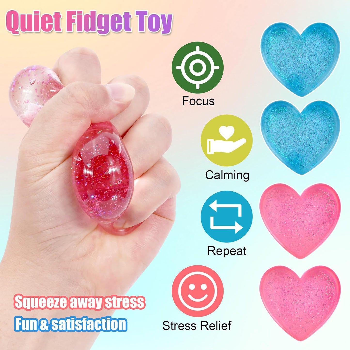 Heart Shape Stress Squish Cube 2-Pack – Quiet Hard Squishy Fidget Toy for Anxiety Relief | Blue & Pink