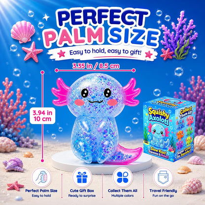 Glitter Axolotl Salamander Squishy – Blue Slow Rising Stress Relief Sensory Fidget Toy