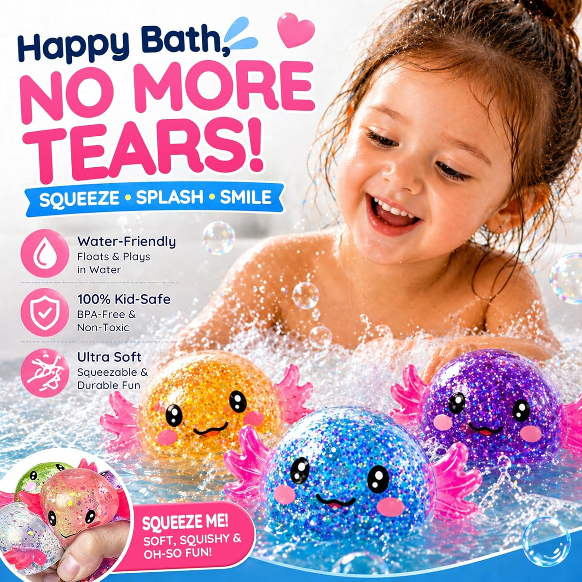 Glitter Axolotl Salamander Squishy – Blue Slow Rising Stress Relief Sensory Fidget Toy
