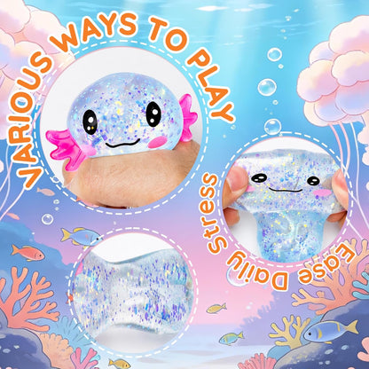 Glitter Axolotl Salamander Squishy – Blue Slow Rising Stress Relief Sensory Fidget Toy