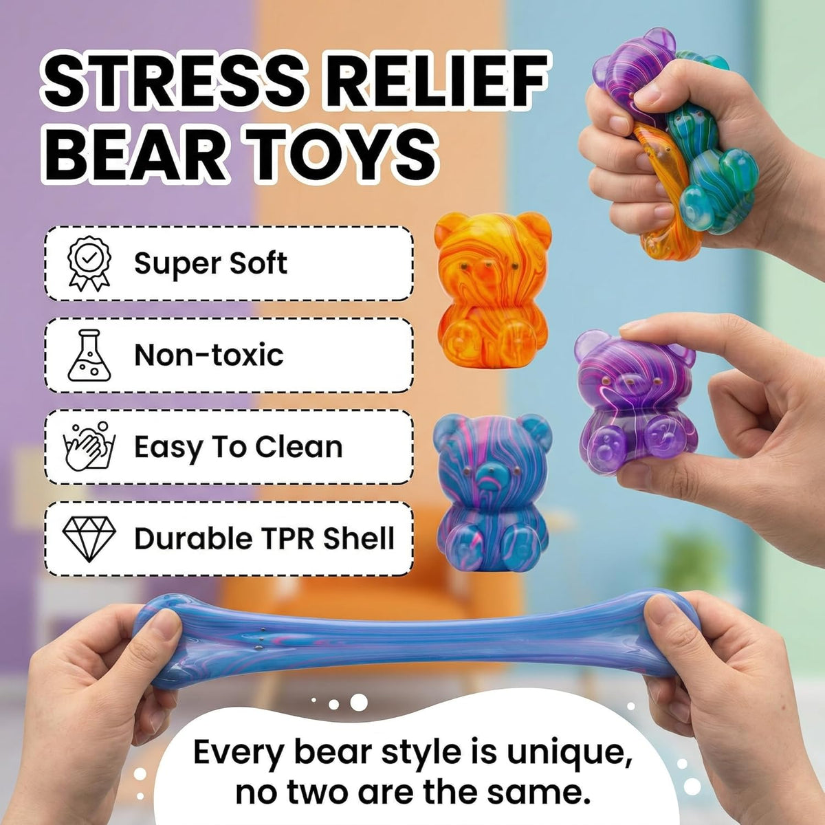 Rough Textured Little Bear Squishy 2-Pack – Slow Rising Stress Relief Sensory Toy | Random Colour