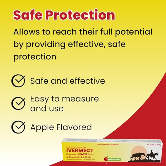 Ivermectin Paste 1.87% Apple Flavored 6.08g – Horse Dewormer for Parasite Control – Safe for Foals, Broodmares, Breeding Stallions – Removes Worms & Bots - Pack of 3