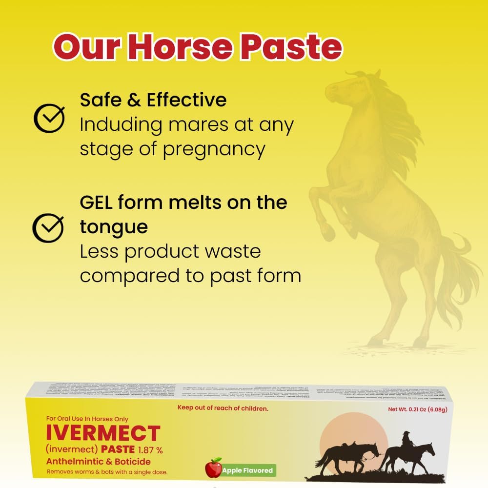 Ivermectin Paste 1.87% Apple Flavored 6.08g – Horse Dewormer for Parasite Control – Safe for Foals, Broodmares, Breeding Stallions – Removes Worms & Bots - Pack of 3