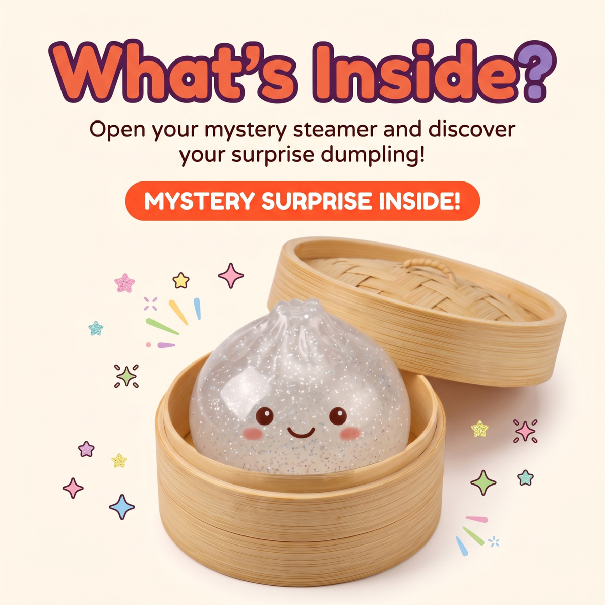 2pcs Dumpling Squishy Mystery Box, Squishy Dumpling Soft Slow Rising Stress Relief Toy, Glitter Dumpling Surprise Squeeze Toy, Cute Squishy Pack Fidget Toy for Kids & Adults, 2Pcs