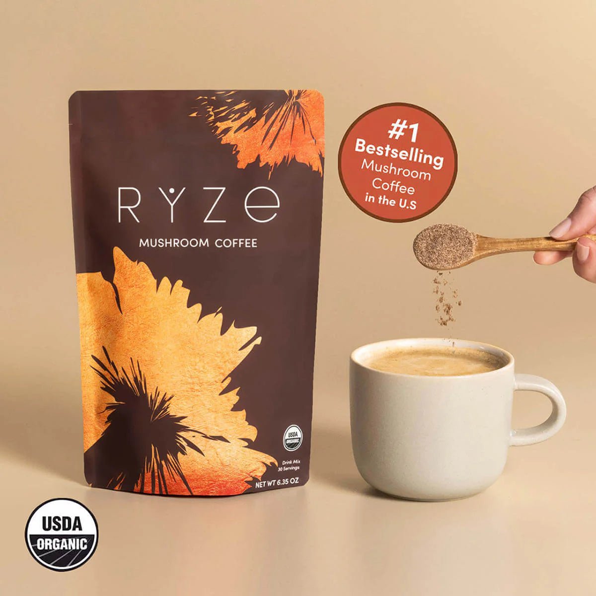 Ryze Mushroom Coffee Powder – Instant USDA Organic Superfood Coffee

