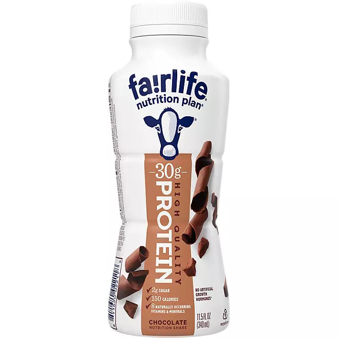 Fairlife Chocolate Protein Shake – 11.5 oz bottle with 30g protein and 2g sugar