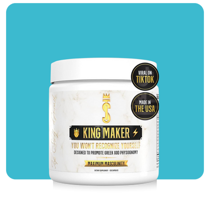 Front label of Elura Health King Maker men's multivitamin bottle promoting maximum masculinity and viral on TikTok.

