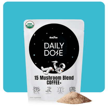 "AuraFlare Daily Dose Mushroom Coffee 15-Blend Pouch with Powder – Organic Focus and Energy Supplement"