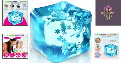 Snowflake ice cube squishy stress ball with snowflakes inside blue design