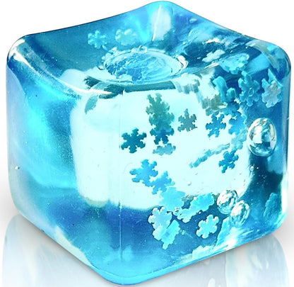 Blue ice cube stress ball with snowflakes sensory squeeze toy