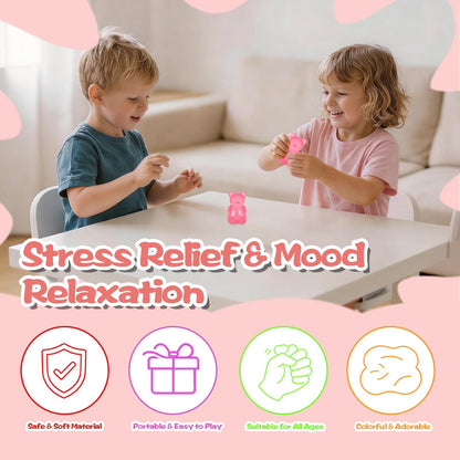 Children playing with bear squishy toy stress relief and relaxation