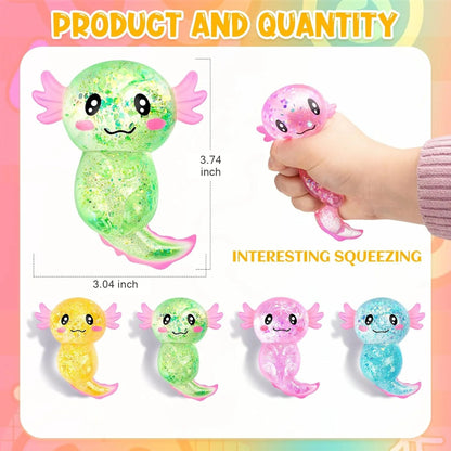 Axolotl salamander squishy toy size dimensions sparkling glitter detail