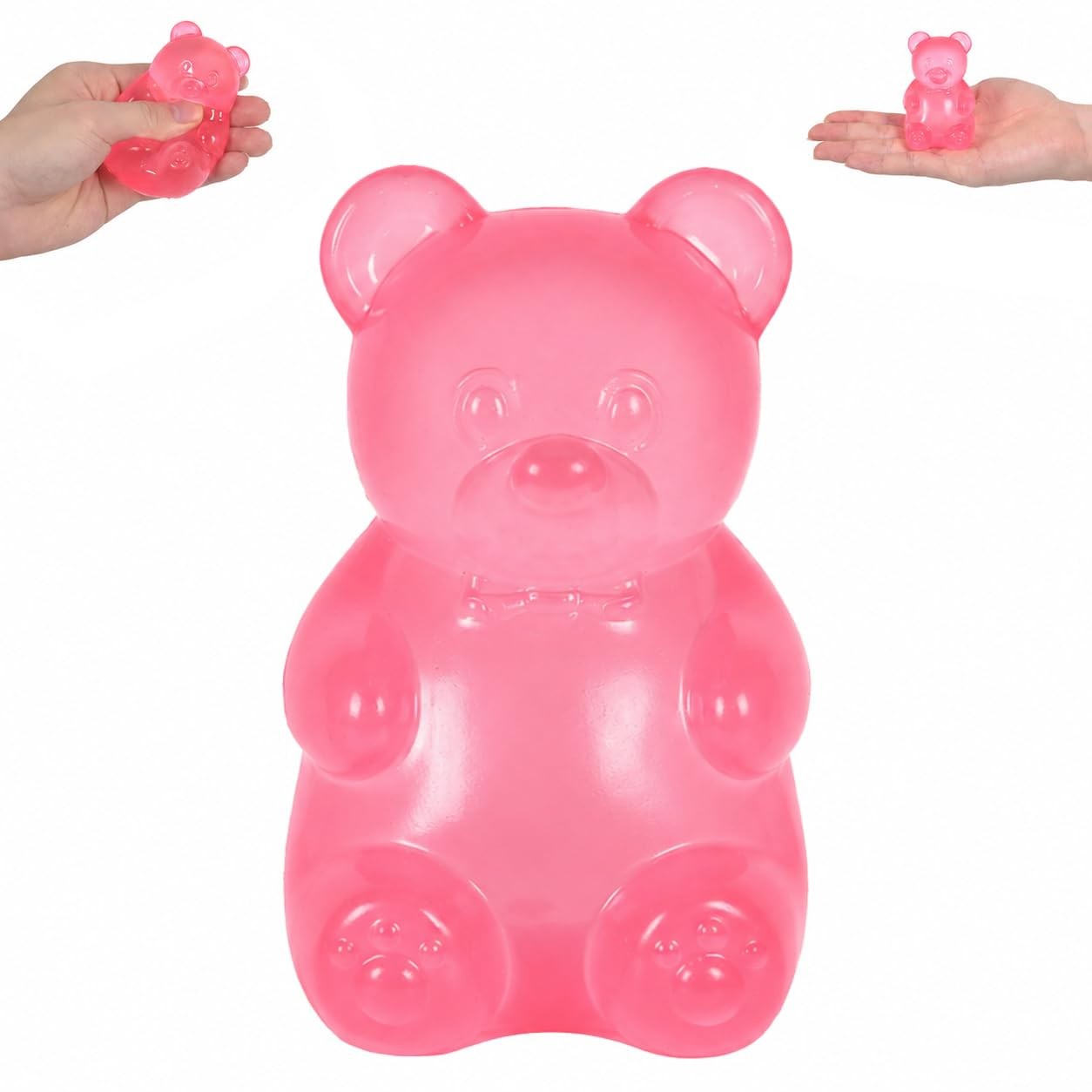 Rough textured little bear squishy toy slow rising stress relief pink held in hand