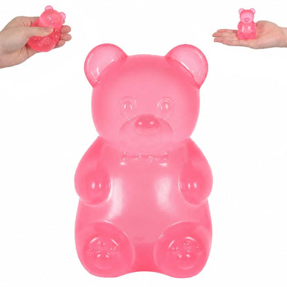 Rough textured little bear squishy toy slow rising stress relief pink held in hand