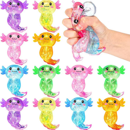 Glitter axolotl squishy toys multiple colors blue pink collection