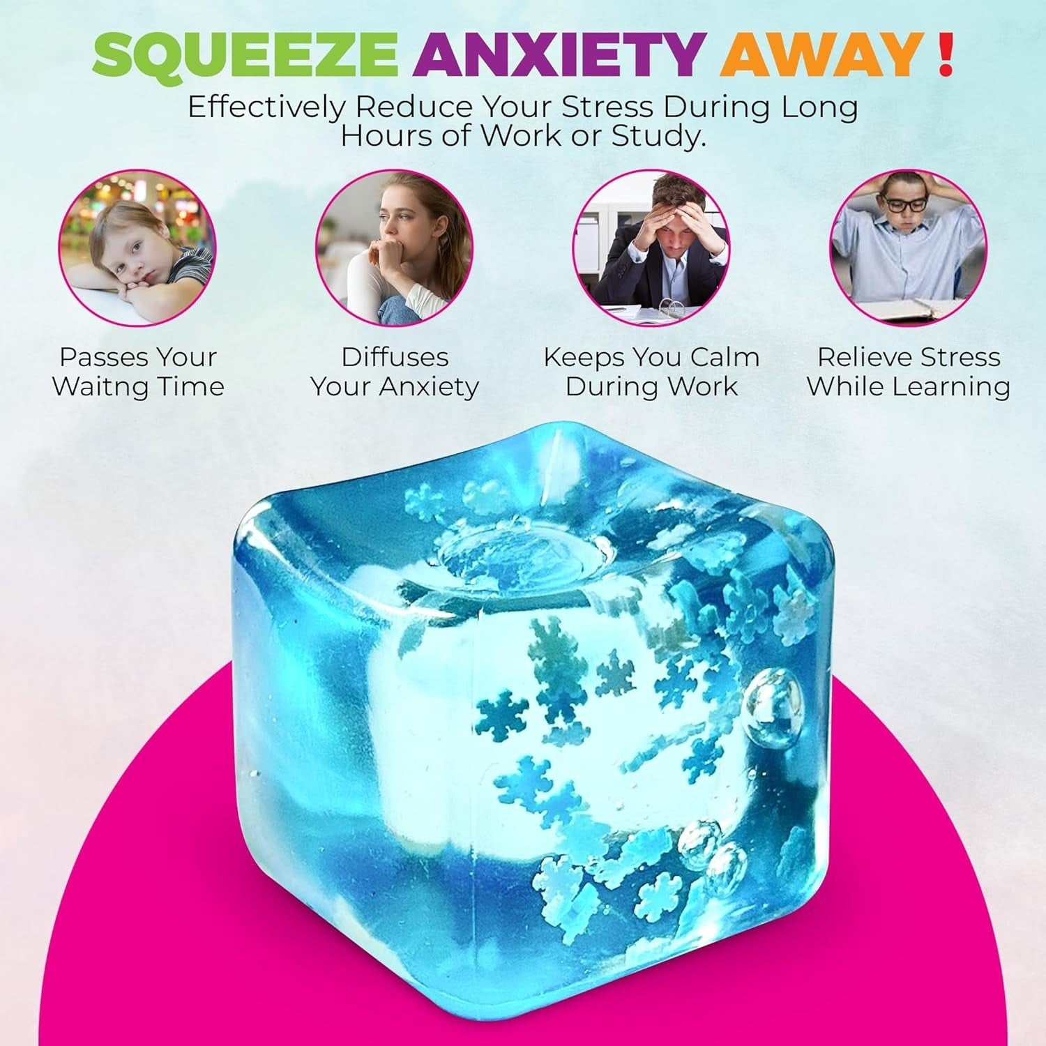 Blue snowflake squishy squeeze anxiety away calming fidget toy
