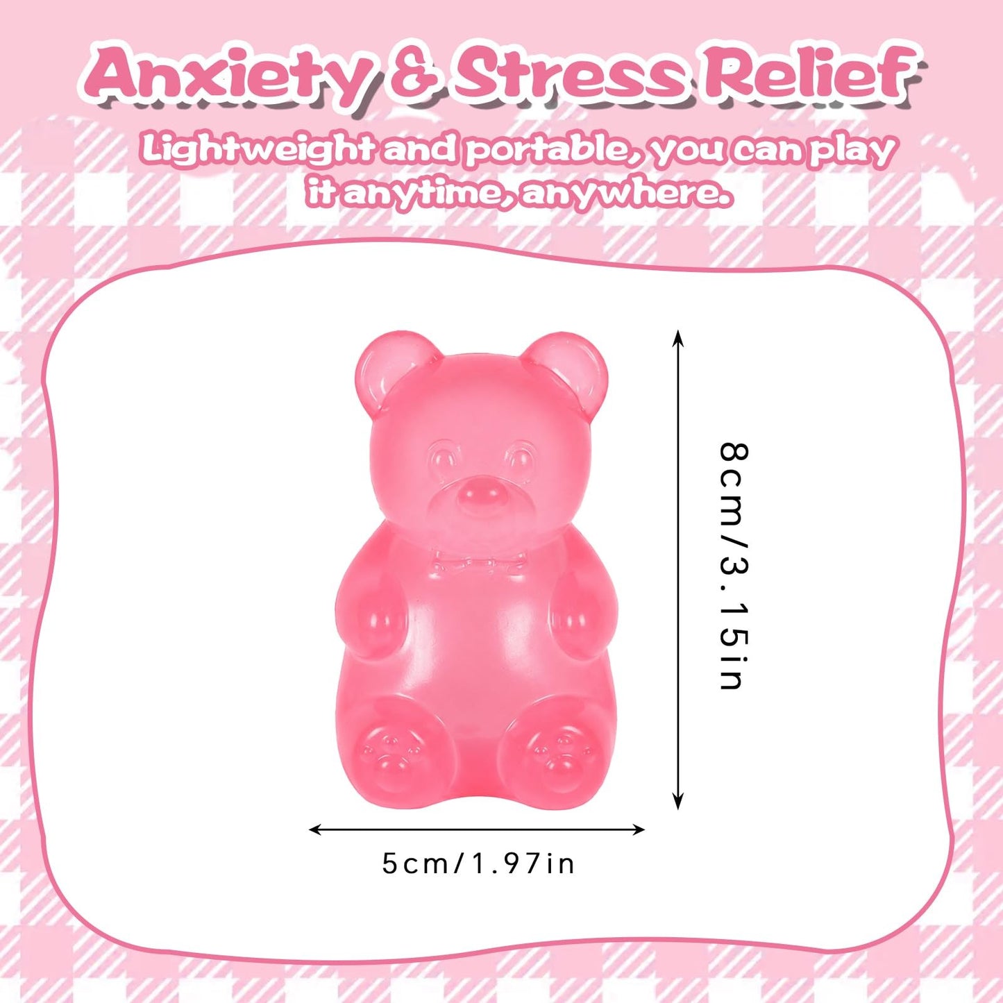 Bear squishy toy dimensions 8cm tall anxiety stress relief sensory