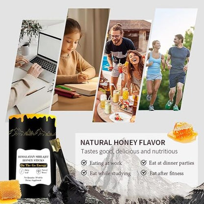 Infused Honey and Shilajit Resin Supplement – Side View of Stick Packets

