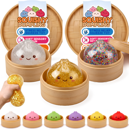 2pcs Dumpling Squishy Mystery Box, Squishy Dumpling Soft Slow Rising Stress Relief Toy, Glitter Dumpling Surprise Squeeze Toy, Cute Squishy Pack Fidget Toy for Kids & Adults, 2Pcs
