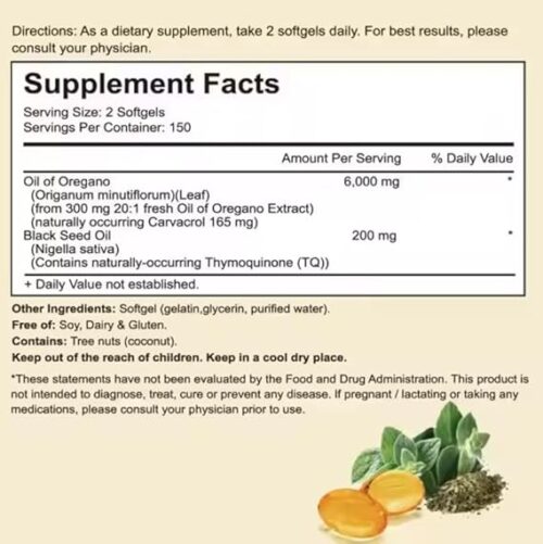 Non-GMO Oregano Oil Supplement Capsules – Supports Immunity and Wellness

