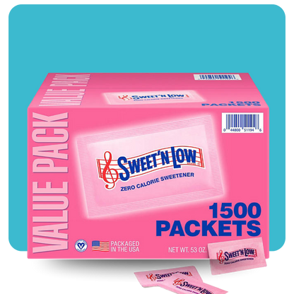Sweet'N Low Zero Calorie Sweetener 1500 Packet Bulk Box – Value Pack Front View

