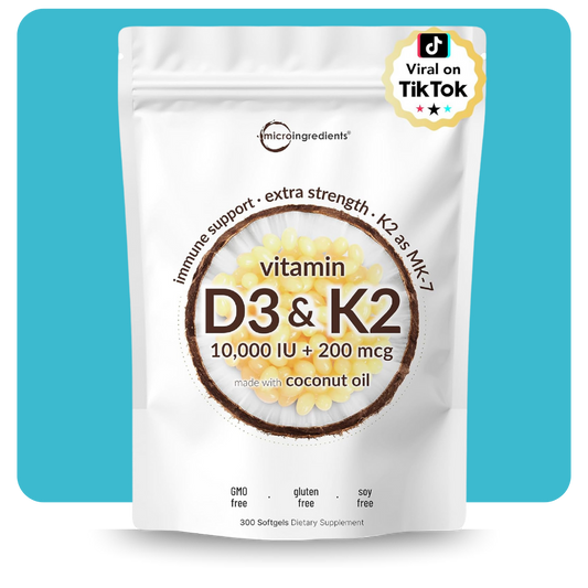 High potency Vitamin D3 K2 supplement with coconut oil, 300 softgels

