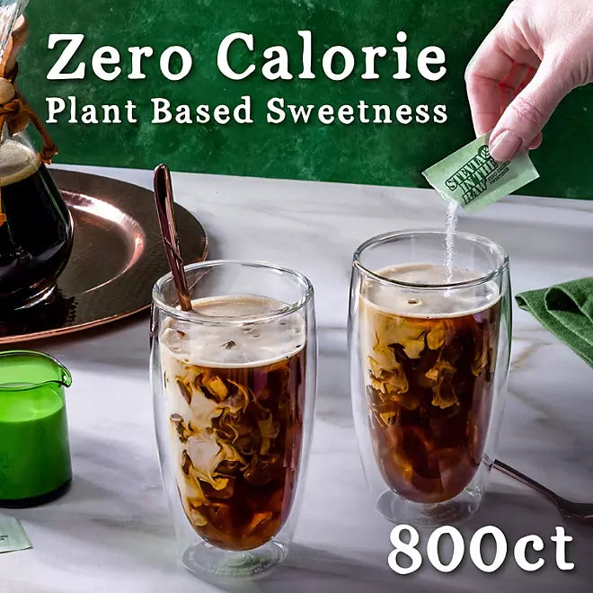 "Stevia In The Raw 800-count zero-calorie sweetener box with coffee cup"